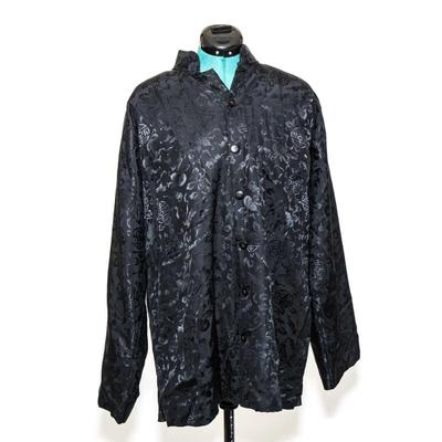 Gobi Pure Silk Black Embroidered Jacket Floral Motif