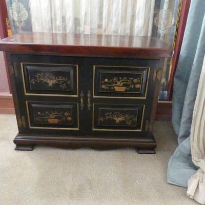 Vintage Hand Painted Dark Wood Cabinet