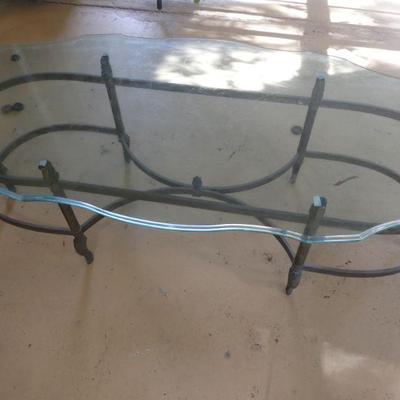 Vintage Metal Coffee Table with 5/8" Beveled Glass Top - 56" x 25" x 17"