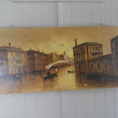 Signed Vintage Stretched Canvas Venice Rialto Bridge by Antonio DiVity - 48" x 24"