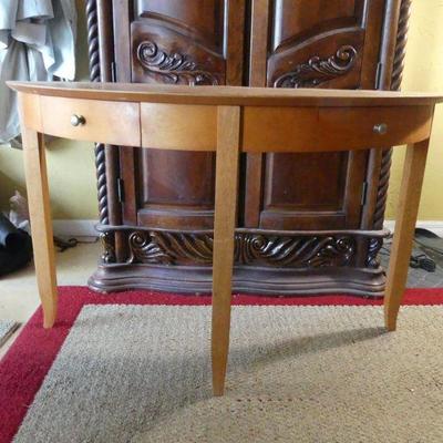 Vintage Light Wood Demi Lune Console Table 
