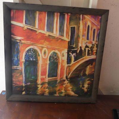 Framed Vintage Venice Rialto Bridge Scene by Oana Lauric - 27" Square