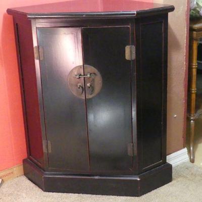 Vintage Oriental Dark Wood Corner Cabinet
