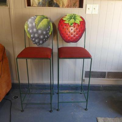 Vintage Cute Cast Iron Upholstered Seat Pair of Bar Stools