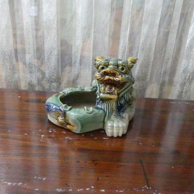 Vintage Oriental Ceramic Foo Lion Ashtray - 9" x 6"