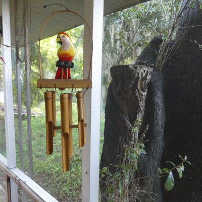 Vintage Bamboo Wind Chime - Deep Wooden Ring - 7" x 31"