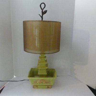 Vintage Oriental Ceramic Pagoda Lamp - 10" x 8" x 29"