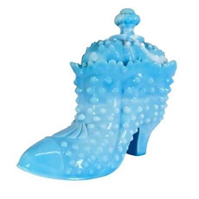 Fenton Blue Slag Hobnail Boot Box