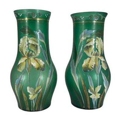 Antique satin Glass Hand Painted Vase