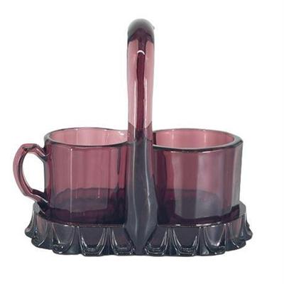 New Martinsville Black Amethyst Sugar and Creamer set in caddy