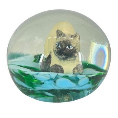 Bob St Clair Signed Siamese Cat Sulfide Paper Weight 