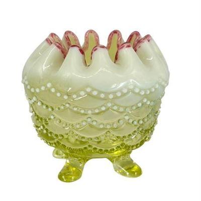 Fenton Uranium Glass Beaded Rose Bowl