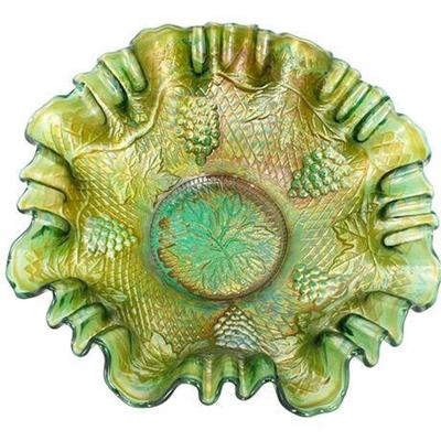 Antique Fenton Concord Emerald Green 3/1 Edge Bowl