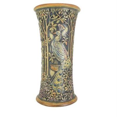Weller Knifewood Peacock Vase Hand Painted