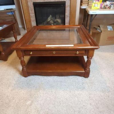 Solid Wood Glass Top Displayable Felt Lined Drawer