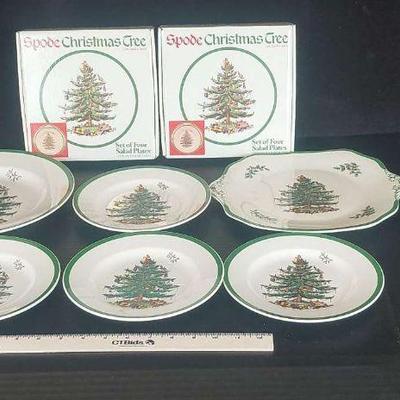 Spode Christmas Tree 12 Salad Plates 2 Serving Trays 1 Smaller Plate