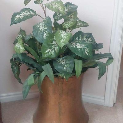 Faux Plant In Heavy Brass Pot