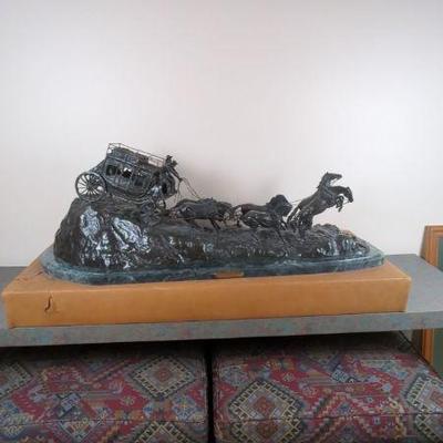 C.M. Russell Bronze "Stagecoach" with Leather Wrapped Base