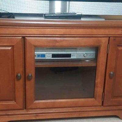 Solid Wood TV Stand Glass Front Cabinet