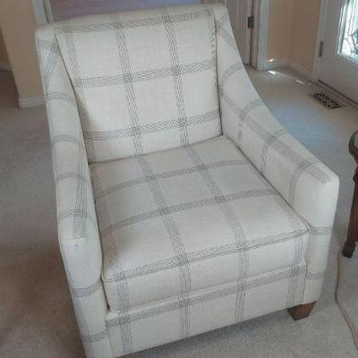 Grey and White Plaid Lounge Chair