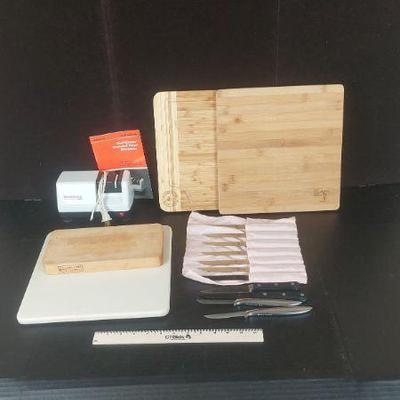 J.A. HENCKELS Steak Knives Set Plus, Cutting Boards, Knife Sharpener