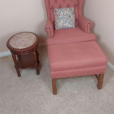 Vintage Lounge Chair and Natural Stone Inlay Sidetable
