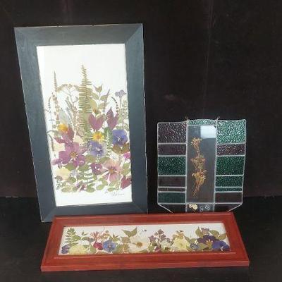 Framed Pressed Wild Flowers and Stain Glass with Pressed Flowers