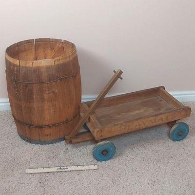 Antique Wagon & Wood Barrel