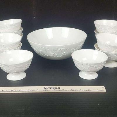 LENOX Opal Innocence Carved Large Serving Bowl 12 Ice cream Bowls