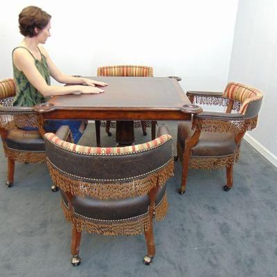 Leather game table and chairs fancy