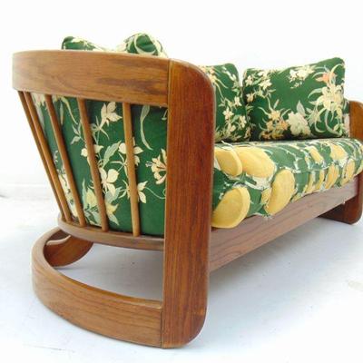 Curved vintage oak loveseat