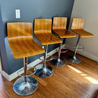 Composite Wood & Chrome Bar Stools w/ Adjustable Height	