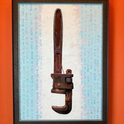 Oversized Original Oil Painting of Wrench- Signed by Cuban Artist