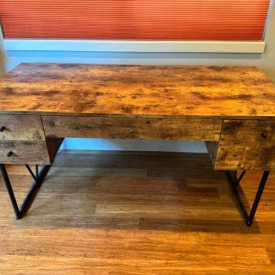 Oversized Industrial 4-Drawer Writing Desk w/ Veneer & Open Storage	