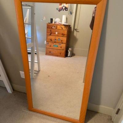 Large Rectangular Wood Mirror w/ Retro Orange Frame	