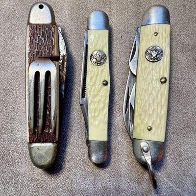 Vintage Boy Scout pocket knives and utensils 