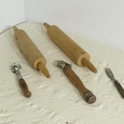 rolling pins and vintage can openers