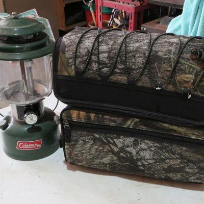 Coleman lantern, insulated tote bag