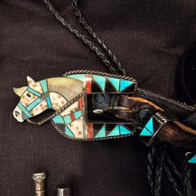 Signed Zuni belt buckle set