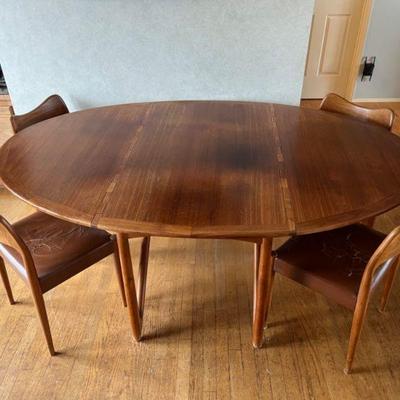 Kurt Østervig Gateleg Teak Mid Century Dining Table and Danish Chairs