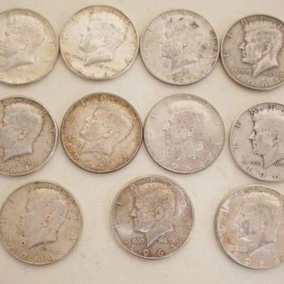 1106	SILVER HALF DOLLARS, 11 - KENNEDY HALF DOLLARS 1964

