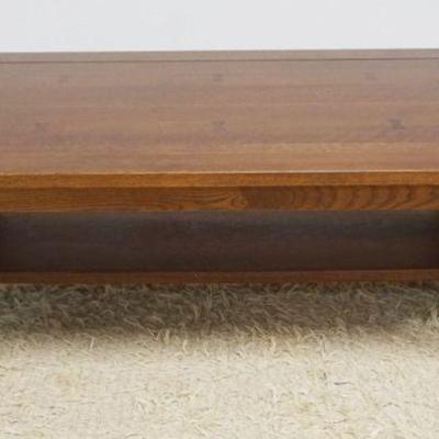1153	CONTEMPORARY MISSION STYLE OAK COFFEE TABLE, APPROXIMATELY 50 IN X 30 IN X 16 IN H
