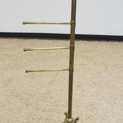 Sale Photo Thumbnail #159: 1159	BRASS SNAKE FOOT TOWEL BAR WITH PIVOTING RODS, APPROXIMATELY 50 IN H
