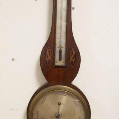 Sale Photo Thumbnail #42: 1042	ANTIQUE BAROMETER IN MAHOGANY INLAID CASE, APPROXIMATELY 42 IN HIGH
