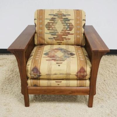 1154	BASSETT MISSION OAK STYLE ARM CHAIR, APPROXIMATELY 45 IN X 38 IN X 36 IN H
