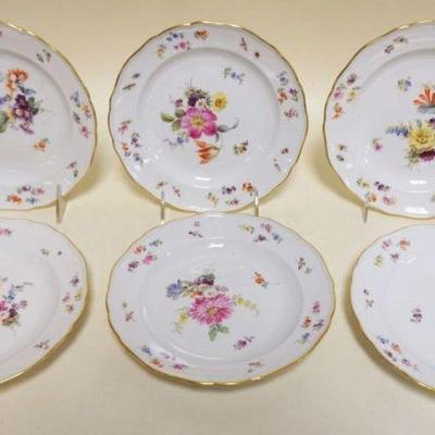 1037	MEISSEN HAND PAINTED FLORAL PLATES, 6-7 3/4 IN
