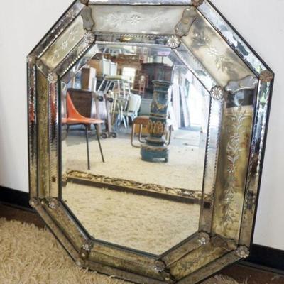 1180	VENETIAN MIRROR, APPROXIMATELY 32 IN X 40 IN, SOME ROSSETTES MISSING
