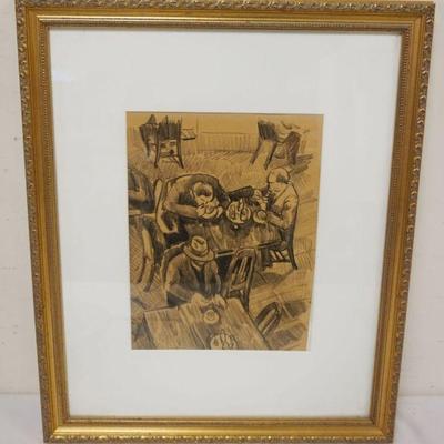 1067	MORTIMER BORNE FRAMED ART WORK *THE AUTOMA* ANOTATED ON BACK WITH CATALOG, APPROXIMATELY 18 IN X 22 IN OVERALL
