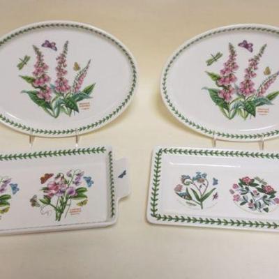 1007	PORTMEIRION BOTANIC GARDEN CHINA, 4 OVAL & SQUARE TRAYS, LARGEST APPROXIMATELY 7 IN X 15 IN
