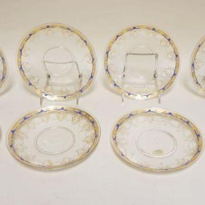 1045	SET OF 8 GLASS BLOWN PLATES, HAND PAINTED DECORATED W/PONTIL MARK, APPROXIMATELY 8 IN
